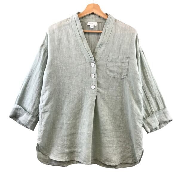 J.Jill Pure Jill Women Lene Blouse Tunic Top Size XS Light Green Button Neck - Picture 1 of 9